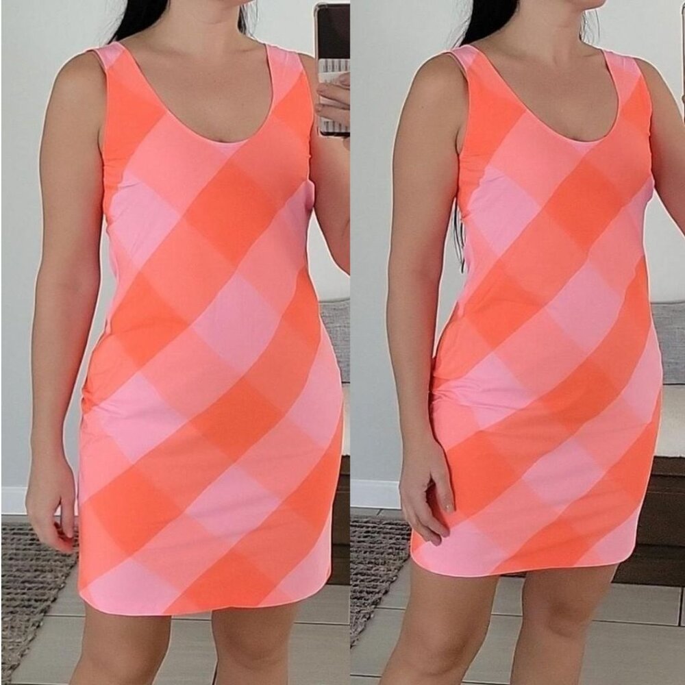 Marc by Marc Jacobs - Stacey Check Dress Shift | Size 8 | Shocking Orange Pink - Picture 4 of 11